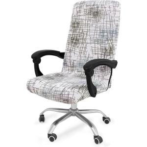 imageSmiry Stretch Printed Office Computer Chair Covers Universal Desk Rotating Chair Slipcovers Removable Washable Soft Fit AntiDust Spandex Protector Cover with Zipper NavyBrown and White
