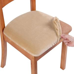 imageSmiry Velvet Seat Covers for Dining Room Chair Set of 4 Stretch Fit Removable Washable Chair Seat Cushion Protector Slipcovers with Ties BeigeBeige