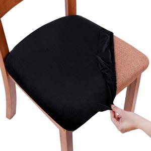 imageSmiry Velvet Seat Covers for Dining Room Chair Set of 4 Stretch Fit Removable Washable Chair Seat Cushion Protector Slipcovers with Ties BeigeBlack