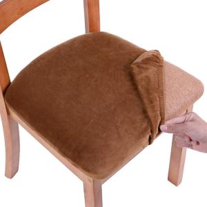 imageSmiry Velvet Seat Covers for Dining Room Chair Set of 4 Stretch Fit Removable Washable Chair Seat Cushion Protector Slipcovers with Ties BeigeCamel