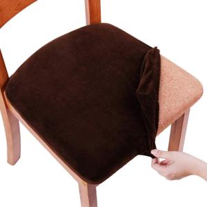 imageSmiry Velvet Seat Covers for Dining Room Chair Set of 4 Stretch Fit Removable Washable Chair Seat Cushion Protector Slipcovers with Ties BeigeCoffee