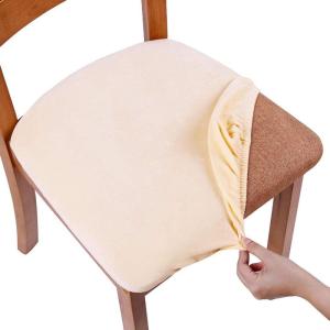 imageSmiry Velvet Seat Covers for Dining Room Chair Set of 4 Stretch Fit Removable Washable Chair Seat Cushion Protector Slipcovers with Ties BeigeCream