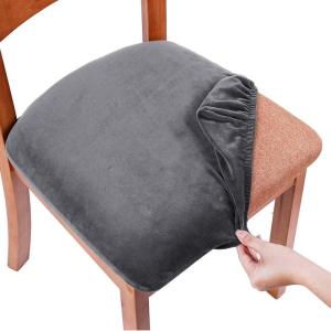 imageSmiry Velvet Seat Covers for Dining Room Chair Set of 4 Stretch Fit Removable Washable Chair Seat Cushion Protector Slipcovers with Ties BeigeDark Grey