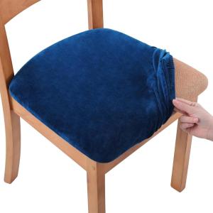 imageSmiry Velvet Seat Covers for Dining Room Chair Set of 4 Stretch Fit Removable Washable Chair Seat Cushion Protector Slipcovers with Ties BeigeFederal Blue
