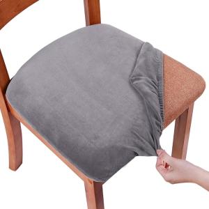 imageSmiry Velvet Seat Covers for Dining Room Chair Set of 4 Stretch Fit Removable Washable Chair Seat Cushion Protector Slipcovers with Ties BeigeGrey