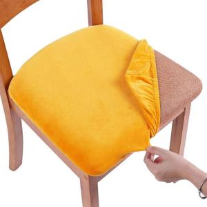 imageSmiry Velvet Seat Covers for Dining Room Chair Set of 4 Stretch Fit Removable Washable Chair Seat Cushion Protector Slipcovers with Ties BeigeMustard Yellow