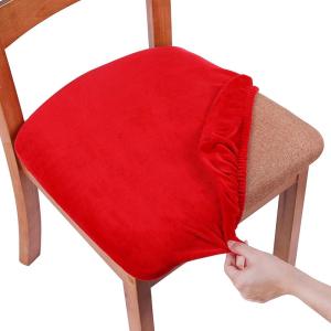 imageSmiry Velvet Seat Covers for Dining Room Chair Set of 4 Stretch Fit Removable Washable Chair Seat Cushion Protector Slipcovers with Ties BeigeRed