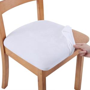 imageSmiry Velvet Seat Covers for Dining Room Chair Set of 4 Stretch Fit Removable Washable Chair Seat Cushion Protector Slipcovers with Ties BeigeWhite