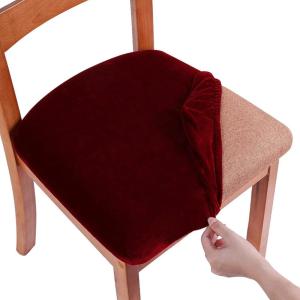 imageSmiry Velvet Seat Covers for Dining Room Chair Set of 4 Stretch Fit Removable Washable Chair Seat Cushion Protector Slipcovers with Ties BeigeWine Red