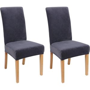 imageSmiry Velvet Stretch Chair Covers for Dining Room Set of 4 Soft Fit Removable Washable Kitchen Parsons Chair Slipcover Protector Light GreyDark Grey