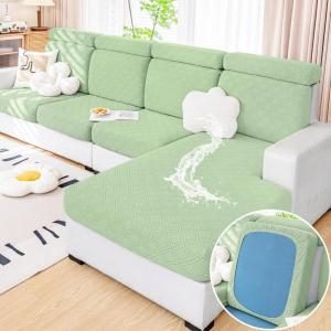 imageSmiry Waterproof Couch Cushion Covers Stretch Sofa Covers for 2 Cushion Couch Washable Sofa Slipcover Elastic Furniture Protector for Pets Kids 2 Pack Green