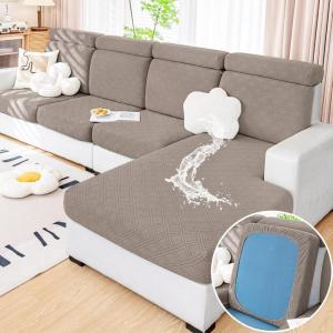 imageSmiry Waterproof Couch Cushion Covers Stretch Sofa Covers for 2 Cushion Couch Washable Sofa Slipcover Elastic Furniture Protector for Pets Kids 2 Pack Camel