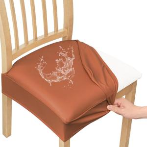 imageSmiry Waterproof Seat Covers for Chairs Set of 4 Stretch Pu Leather Removable Washable Dining Room Chair Seat Slipcovers Protector No Rear Covers BeigeLight Brown