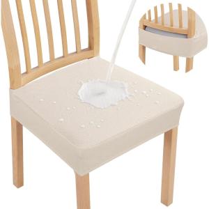 imageSmiry Waterproof Seat Covers for Dining Room Chairs Set of 4 Stretch Jacquard Removable Washable Chair Seat Slipcovers Protector No Rear Covers BlackBeige