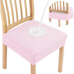 imageSmiry Waterproof Seat Covers for Dining Room Chairs Set of 4 Stretch Jacquard Removable Washable Chair Seat Slipcovers Protector No Rear Covers BlackPink