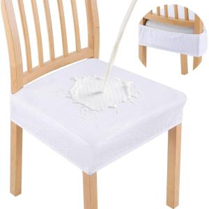 imageSmiry Waterproof Seat Covers for Dining Room Chairs Set of 4 Stretch Jacquard Removable Washable Chair Seat Slipcovers Protector No Rear Covers BlackWhite