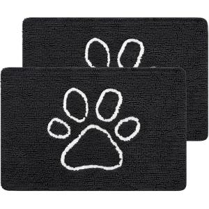 imageSmiry 2 Piece Dog Door Mat for Muddy Paws Absorbent Dirt Trapper Non Slip Quick Dry Washable Chenille Mat for Mud Dogs Entry Rug for Indoor and Outdoor 30x20 Inches BeigeBlack