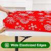 imageSmiry Rectangle Picnic Tablecloth Waterproof Elastic Fitted Table Covers for 6 Foot Tables Wipeable Flannel Backed Vinyl Tablecloths for Camping Indoor Outdoor Blue Leaves 30x72 InchesChirstmas Red