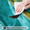imageSmiry Rectangle Picnic Tablecloth Waterproof Elastic Fitted Table Covers for 6 Foot Tables Wipeable Flannel Backed Vinyl Tablecloths for Camping Indoor Outdoor Blue Leaves 30x72 InchesTeal  Gold