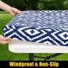 imageSmiry Rectangle Picnic Tablecloth Waterproof Elastic Fitted Table Covers for 6 Foot Tables Wipeable Flannel Backed Vinyl Tablecloths for Camping Indoor Outdoor Blue Leaves 30x72 InchesNavy