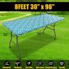 imageSmiry Rectangle Picnic Tablecloth Waterproof Elastic Fitted Table Covers for 6 Foot Tables Wipeable Flannel Backed Vinyl Tablecloths for Camping Indoor Outdoor Blue Leaves 30x72 InchesTeal