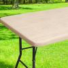 imageSmiry Rectangle Picnic Tablecloth Waterproof Elastic Fitted Table Covers for 6 Foot Tables Wipeable Flannel Backed Vinyl Tablecloths for Camping Indoor Outdoor Blue Leaves 30x72 InchesBeige