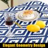 imageSmiry Rectangle Picnic Tablecloth Waterproof Elastic Fitted Table Covers for 6 Foot Tables Wipeable Flannel Backed Vinyl Tablecloths for Camping Indoor Outdoor Blue Leaves 30x72 InchesNavy