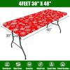 imageSmiry Rectangle Picnic Tablecloth Waterproof Elastic Fitted Table Covers for 6 Foot Tables Wipeable Flannel Backed Vinyl Tablecloths for Camping Indoor Outdoor Blue Leaves 30x72 InchesChirstmas Red