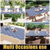 imageSmiry Rectangle Picnic Tablecloth Waterproof Elastic Fitted Table Covers for 6 Foot Tables Wipeable Flannel Backed Vinyl Tablecloths for Camping Indoor Outdoor Blue Leaves 30x72 InchesNavy