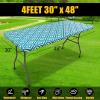 imageSmiry Rectangle Picnic Tablecloth Waterproof Elastic Fitted Table Covers for 6 Foot Tables Wipeable Flannel Backed Vinyl Tablecloths for Camping Indoor Outdoor Blue Leaves 30x72 InchesTeal