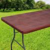 imageSmiry Rectangle Picnic Tablecloth Waterproof Elastic Fitted Table Covers for 6 Foot Tables Wipeable Flannel Backed Vinyl Tablecloths for Camping Indoor Outdoor Blue Leaves 30x72 InchesReddish Brown