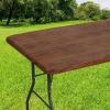 imageSmiry Rectangle Picnic Tablecloth Waterproof Elastic Fitted Table Covers for 6 Foot Tables Wipeable Flannel Backed Vinyl Tablecloths for Camping Indoor Outdoor Blue Leaves 30x72 InchesBrown