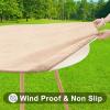 imageSmiry Round Picnic Tablecloth Waterproof Elastic Fitted Table Covers for 45quot  56quot Tables Wipeable Flannel Backed Vinyl Tablecloths for Camping Indoor Outdoor Beige