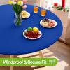 imageSmiry Round Spandex Tablecloth Elastic Fitted Washable Tablecloths for 36quot44quot Tables Waterpoof Stretch Picnic Table Cover for Dining Indoor and Outdoor BlueBlue
