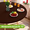 imageSmiry Round Spandex Tablecloth Elastic Fitted Washable Tablecloths for 36quot44quot Tables Waterpoof Stretch Picnic Table Cover for Dining Indoor and Outdoor BlueCoffee