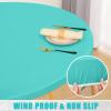 imageSmiry Round Table Cloth Cover Elastic Fitted Flannel Backed Vinyl Tablecloths for 36quot44quot Round Tables Waterproof Wipeable Table Covers for Indoor Outdoor Picnic and Camping Teal
