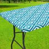 imageSmiry Rectangle Picnic Tablecloth Waterproof Elastic Fitted Table Covers for 6 Foot Tables Wipeable Flannel Backed Vinyl Tablecloths for Camping Indoor Outdoor Blue Leaves 30x72 InchesTeal