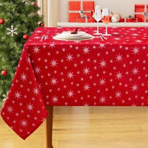imageSmiry Rectangle Christmas Red Tablecloth 60x84 Inch Waterproof Damask Table Cloth Holly Patterns Fabric Table Covers for Christmas Dinner and New Year Celebration BurgundyRed