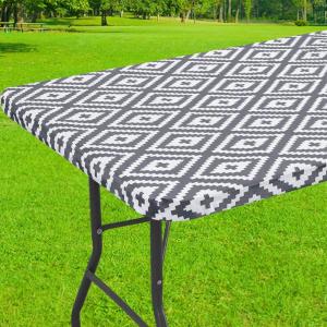 imageSmiry Rectangle Picnic Tablecloth Waterproof Elastic Fitted Table Covers for 6 Foot Tables Wipeable Flannel Backed Vinyl Tablecloths for Camping Indoor Outdoor Blue Leaves 30x72 InchesGrey
