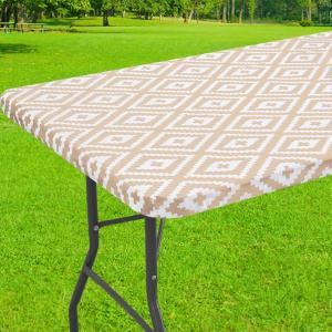 imageSmiry Rectangle Picnic Tablecloth Waterproof Elastic Fitted Table Covers for 6 Foot Tables Wipeable Flannel Backed Vinyl Tablecloths for Camping Indoor Outdoor Blue Leaves 30x72 InchesKhaki