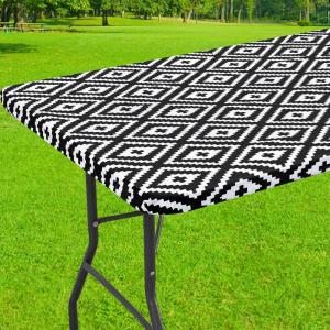 imageSmiry Rectangle Picnic Tablecloth Waterproof Elastic Fitted Table Covers for 6 Foot Tables Wipeable Flannel Backed Vinyl Tablecloths for Camping Indoor Outdoor Blue Leaves 30x72 InchesBlack