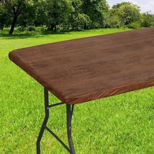 imageSmiry Rectangle Picnic Tablecloth Waterproof Elastic Fitted Table Covers for 6 Foot Tables Wipeable Flannel Backed Vinyl Tablecloths for Camping Indoor Outdoor Blue Leaves 30x72 InchesBrown