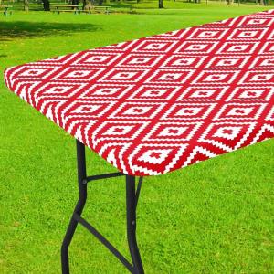 imageSmiry Rectangle Picnic Tablecloth Waterproof Elastic Fitted Table Covers for 6 Foot Tables Wipeable Flannel Backed Vinyl Tablecloths for Camping Indoor Outdoor Blue Leaves 30x72 InchesRed