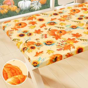 imageSmiry Rectangle Picnic Tablecloth Waterproof Elastic Fitted Table Covers for 6 Foot Tables Wipeable Flannel Backed Vinyl Tablecloths for Camping Indoor Outdoor Blue Leaves 30x72 InchesGold