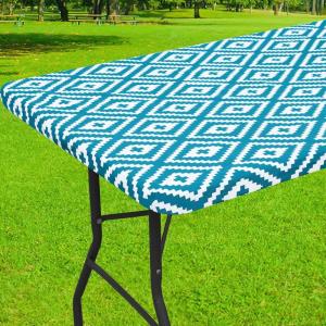 imageSmiry Rectangle Picnic Tablecloth Waterproof Elastic Fitted Table Covers for 6 Foot Tables Wipeable Flannel Backed Vinyl Tablecloths for Camping Indoor Outdoor Blue Leaves 30x72 InchesTeal