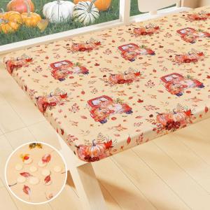 imageSmiry Rectangle Picnic Tablecloth Waterproof Elastic Fitted Table Covers for 6 Foot Tables Wipeable Flannel Backed Vinyl Tablecloths for Camping Indoor Outdoor Blue Leaves 30x72 InchesYellow