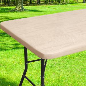 imageSmiry Rectangle Picnic Tablecloth Waterproof Elastic Fitted Table Covers for 6 Foot Tables Wipeable Flannel Backed Vinyl Tablecloths for Camping Indoor Outdoor Blue Leaves 30x72 InchesBeige