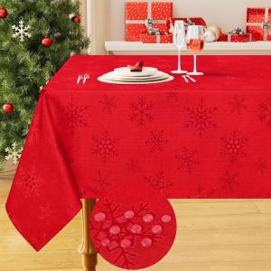 imageSmiry Rectangle Thanksgiving Tablecloth 60x84 Inch Fall Waterproof Damask Table Cloth Autumn Leaves Fabric Jacquard Table Covers for Harvest Parties and Holiday Dinner RustRed