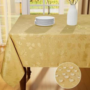 imageSmiry Rectangle Thanksgiving Tablecloth 60x84 Inch Fall Waterproof Damask Table Cloth Autumn Leaves Fabric Jacquard Table Covers for Harvest Parties and Holiday Dinner RustGold