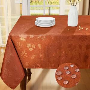 imageSmiry Rectangle Thanksgiving Tablecloth 60x84 Inch Fall Waterproof Damask Table Cloth Autumn Leaves Fabric Jacquard Table Covers for Harvest Parties and Holiday Dinner RustRust
